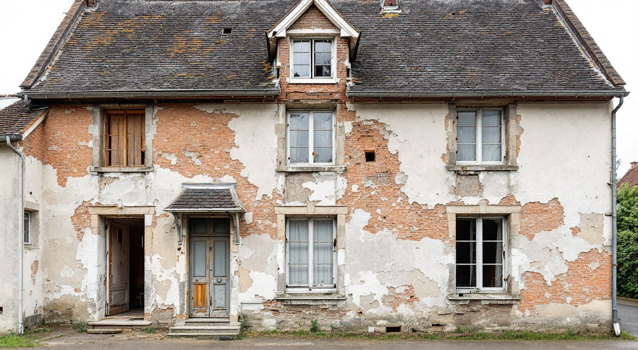 Façade à l'étape du dégarnissage, avant application